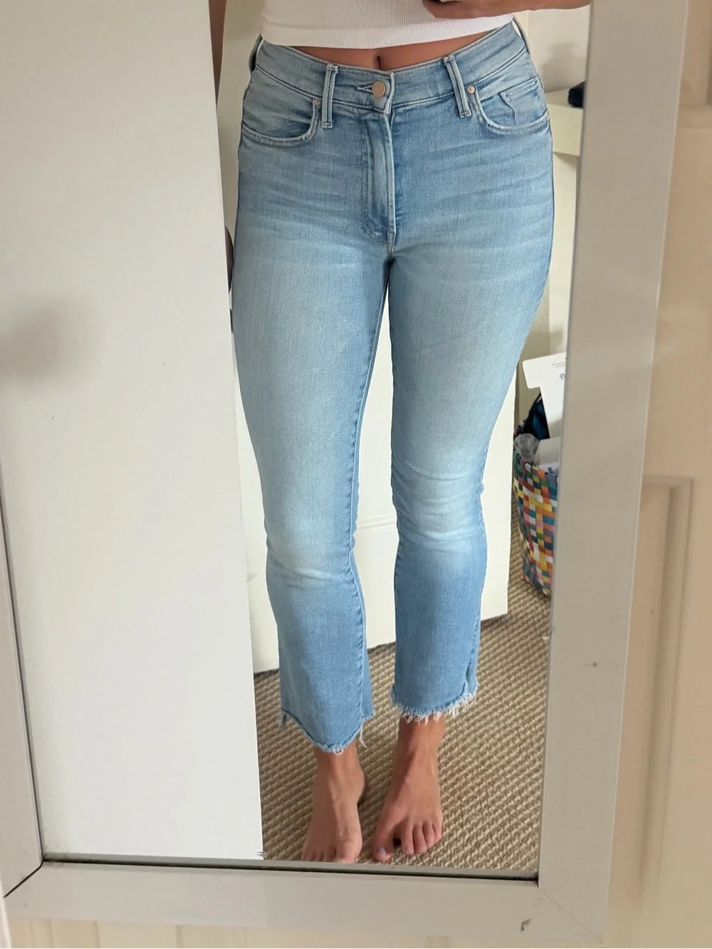 MOTHER Light Blue Flare Crop Jeans